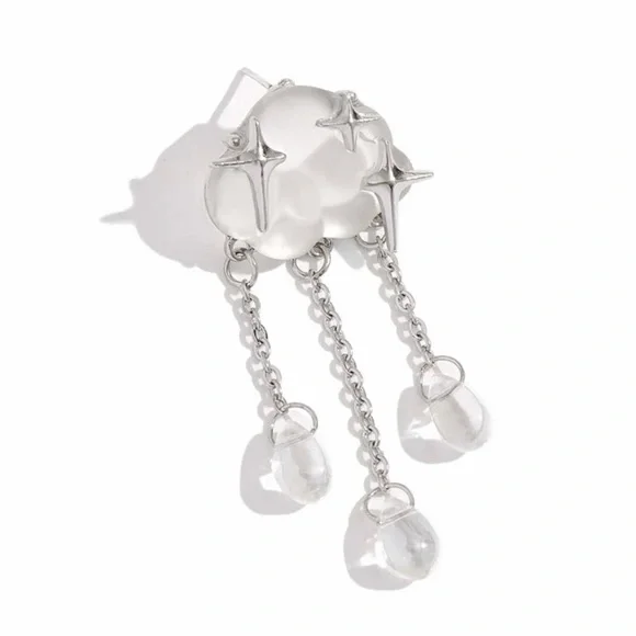 “Starry Rain Clouds” Frosted Glass Star Stellar Cumulus Weather Raindrops Dangle - Picture 12 of 16